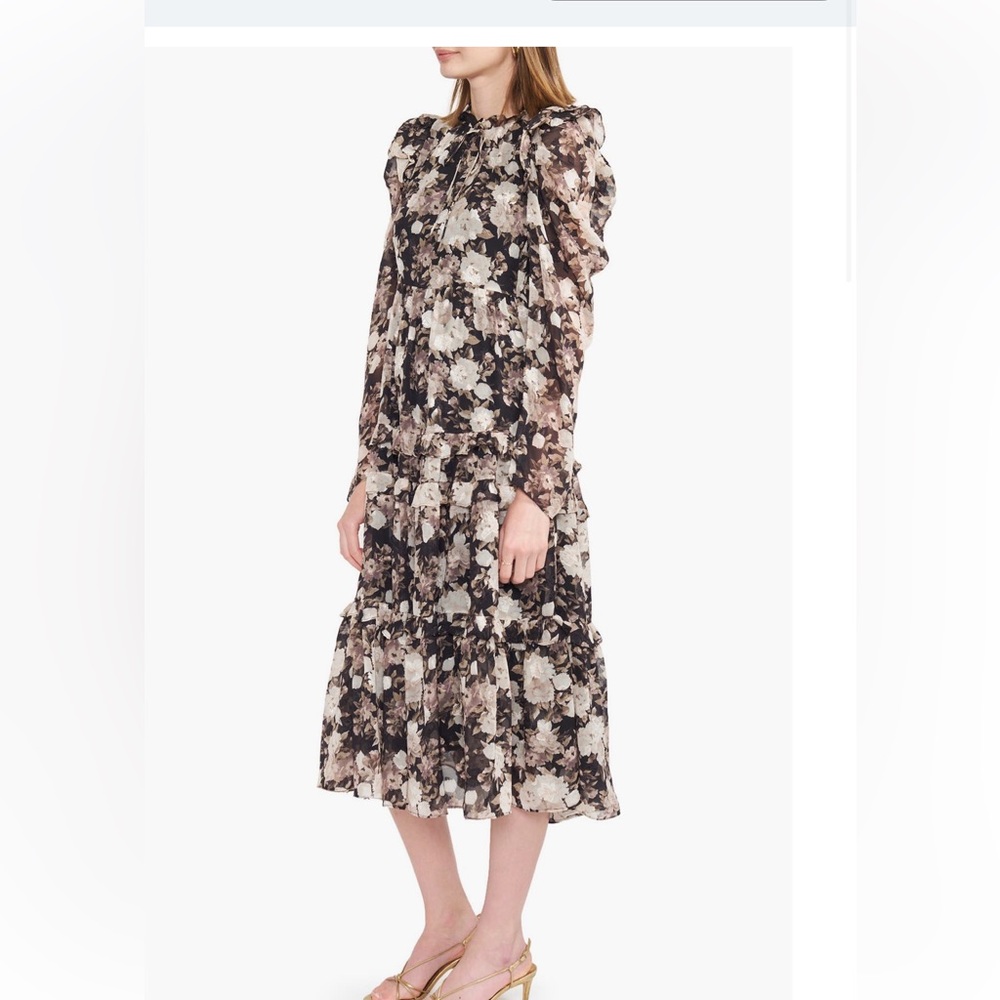 En Saison Black and Cream Floral Long Sleeve Dress